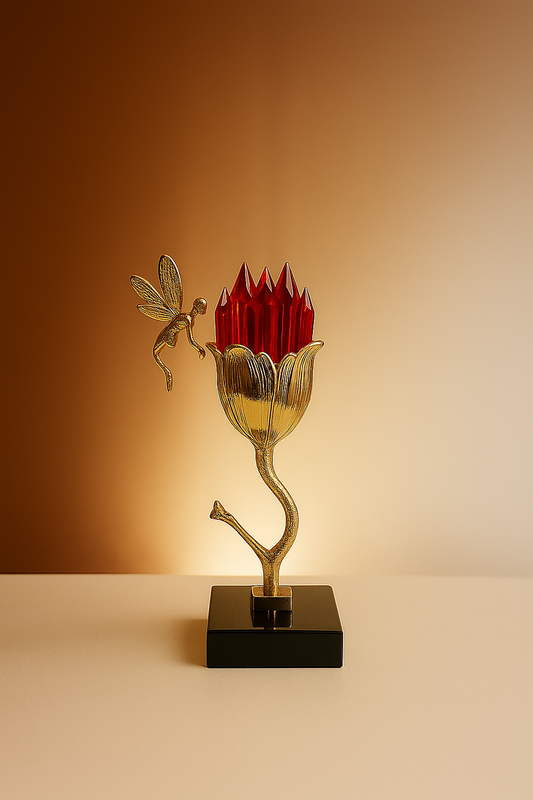 Heirloom Crystal & Gold Fairy Rose Sculpture