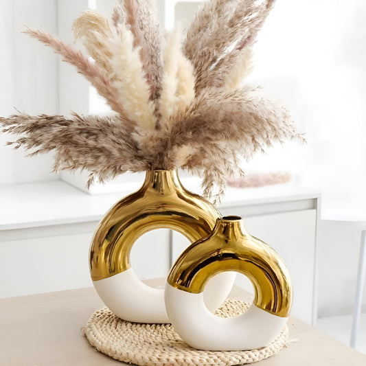 Dual-Texture Donut Vase - Premium Ivory Gold