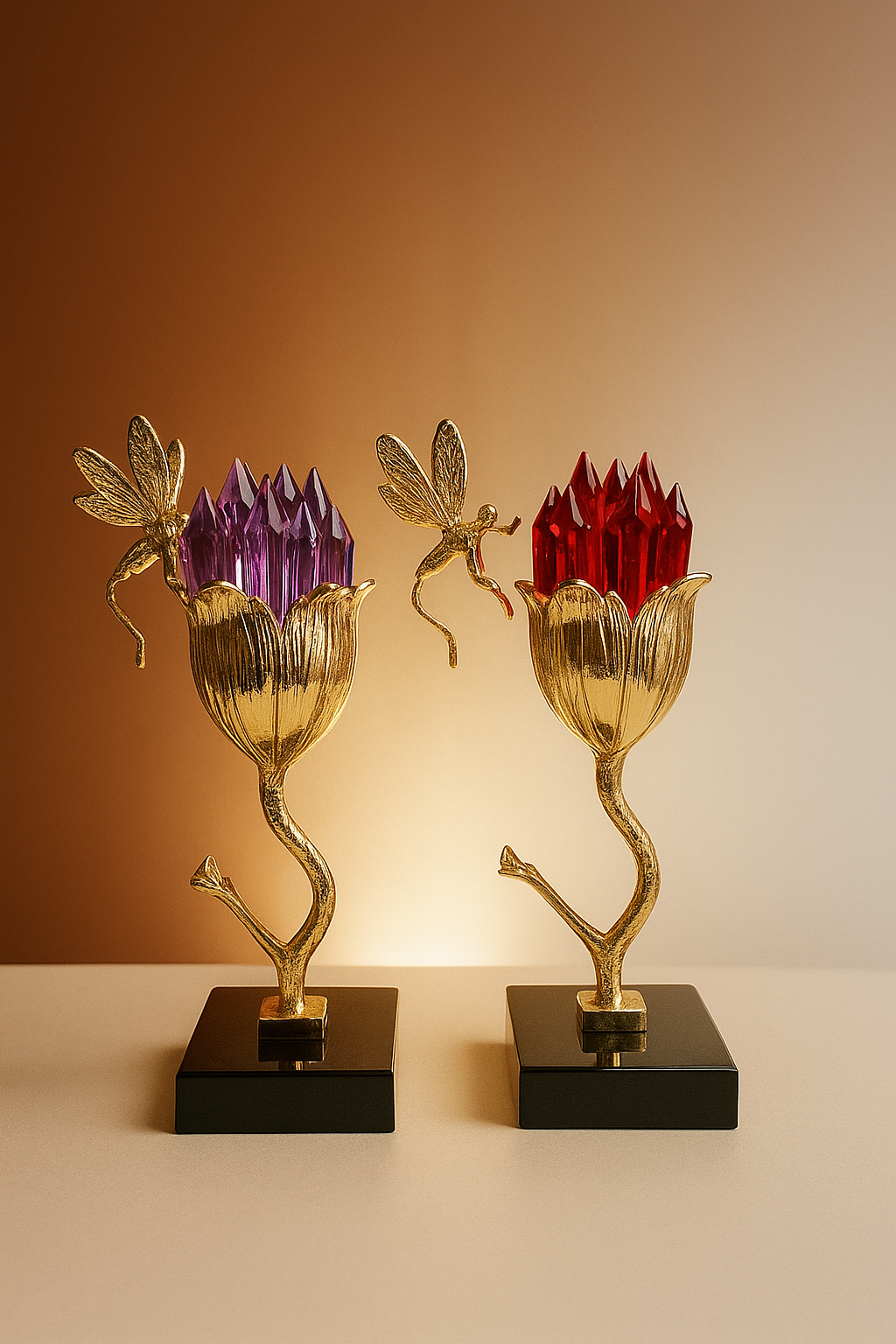 Heirloom Crystal & Gold Fairy Rose Sculpture