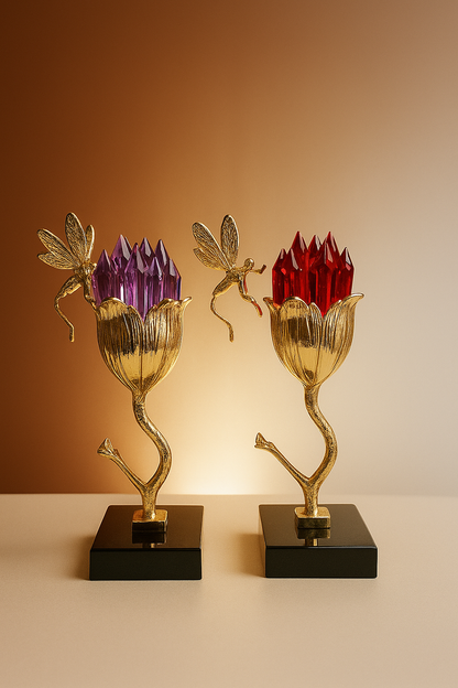 Heirloom Crystal & Gold Fairy Rose Sculpture