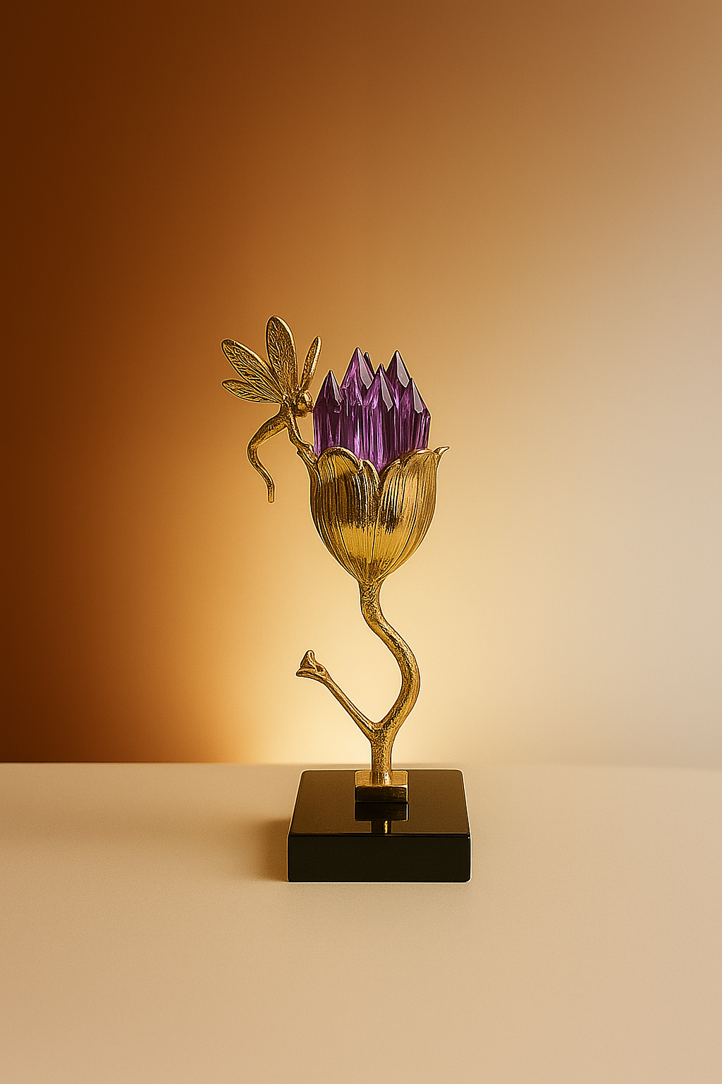 Heirloom Crystal & Gold Fairy Rose Sculpture