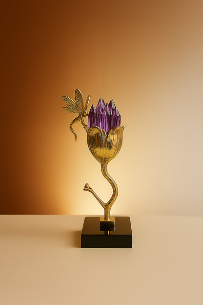 Heirloom Crystal & Gold Fairy Rose Sculpture
