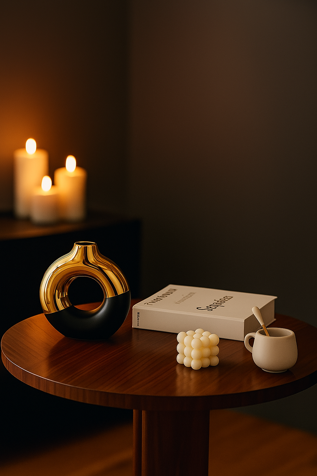 Dual-Texture Premium Donut Vase - Matte Black & Gold