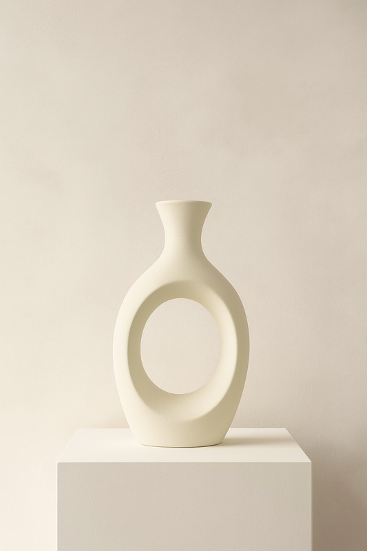 Halo Ceramic Vases - Contemporary White Donut Vase