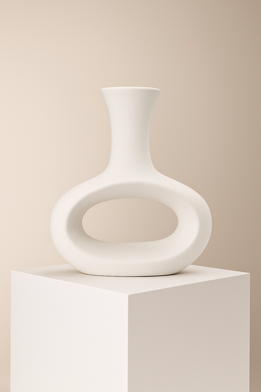 Halo Ceramic Vases - Contemporary White Donut Vase
