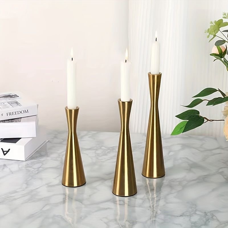 Contemporary Sleek Gold - Trio Candle Stand Set
