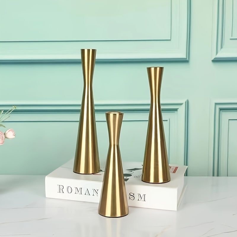Contemporary Sleek Gold - Trio Candle Stand Set