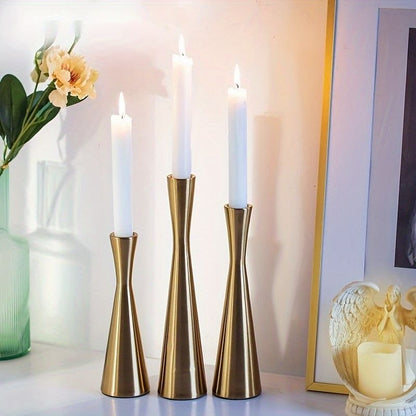 Contemporary Sleek Gold - Trio Candle Stand Set
