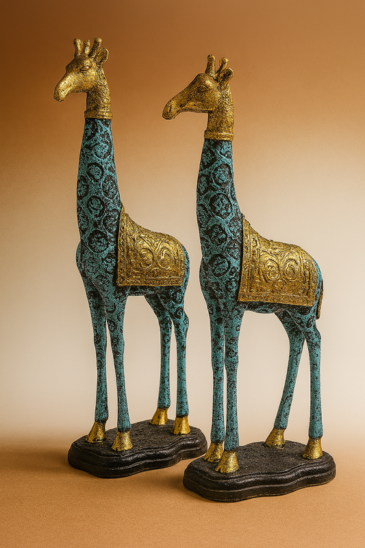 Regal Savannah Heirloom - Vintage Giraffe Sculpture Duo