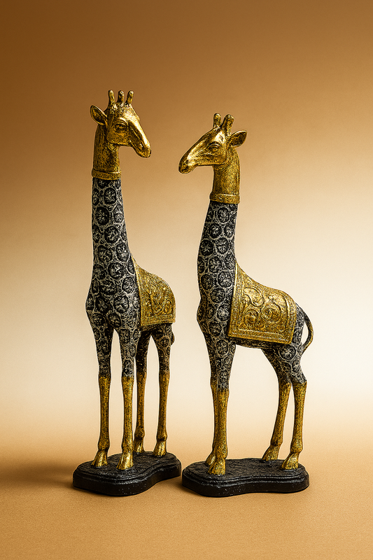 Regal Savannah Heirloom - Vintage Giraffe Sculpture Duo
