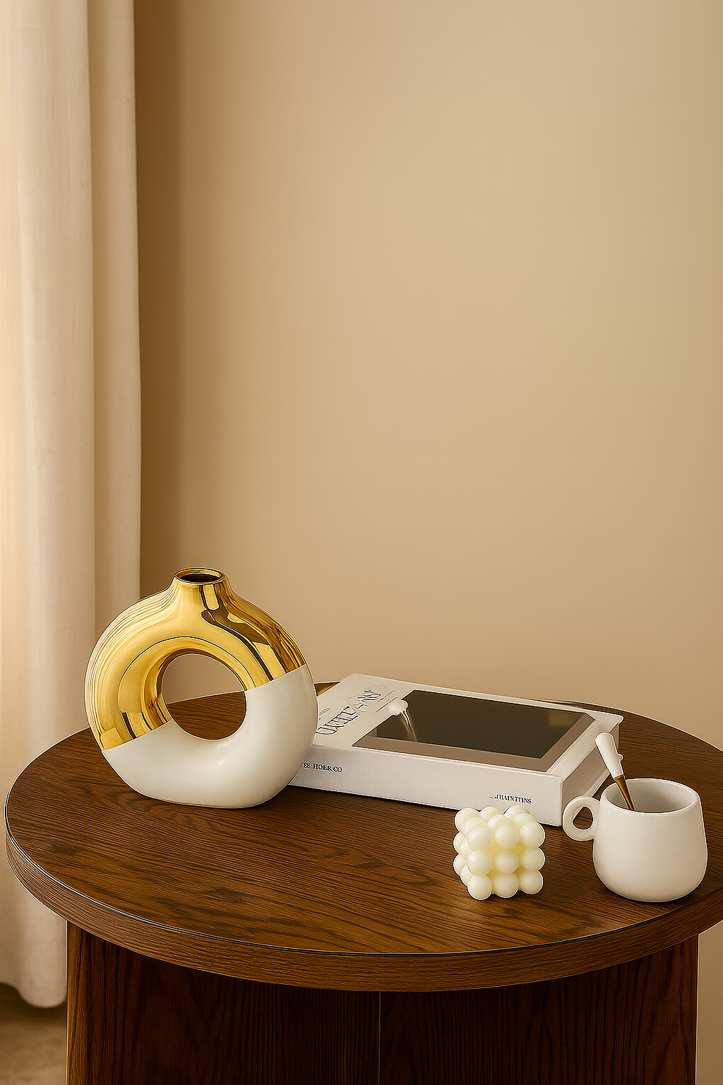 Dual-Texture Donut Vase - Premium Ivory Gold
