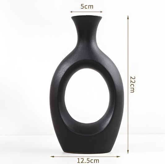 Halo Ceramic Vase - Contemporary Black Donut Vase