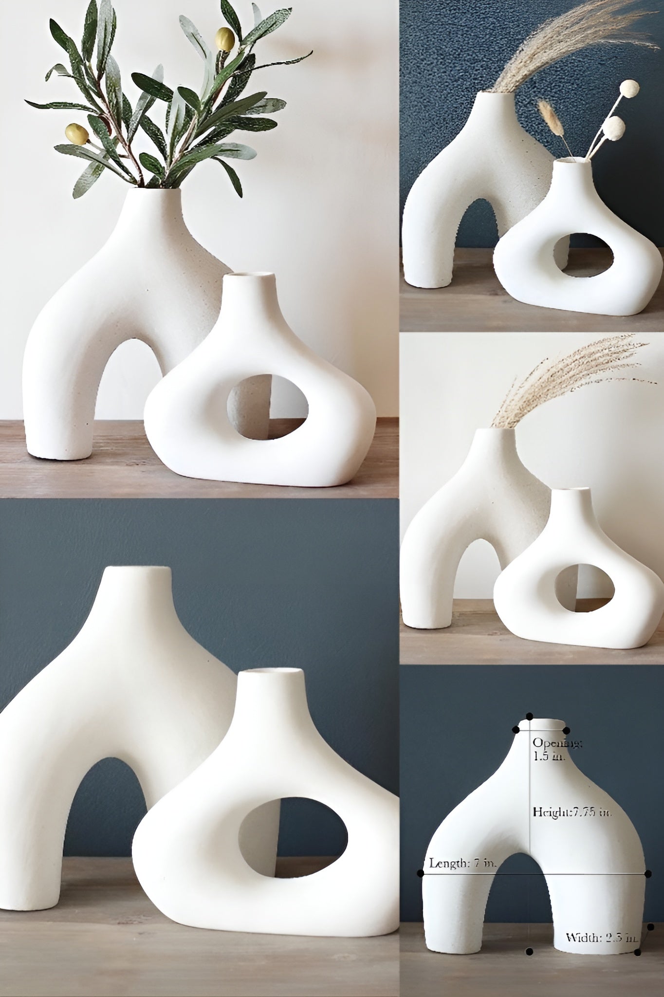 Boho Sculptural Ceramic Vase Set in Brushed White