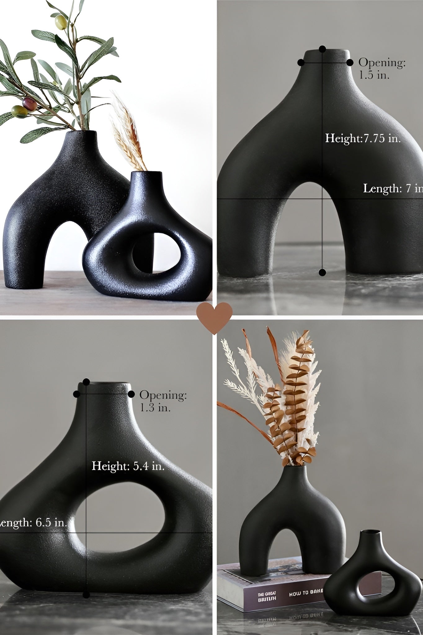 Trendy Boho Sculptural Ceramic Vase Set in Matte Black